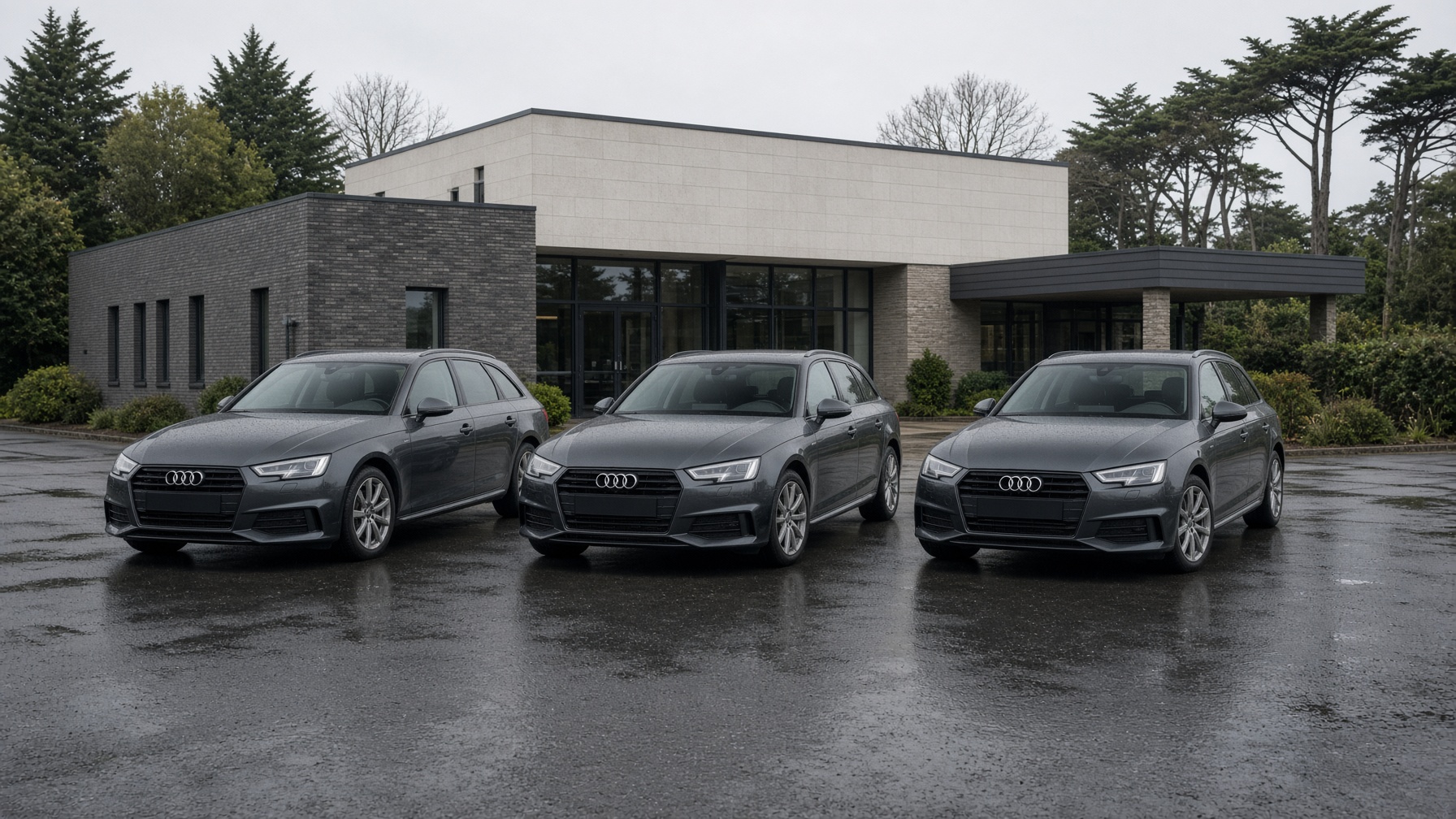 Flotte de trois Audi A4 stationnées devant le siège d’une entreprise à Quimper